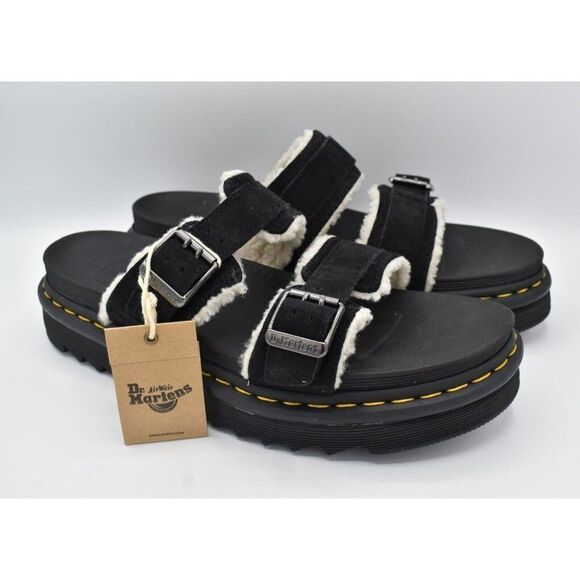 Dr Martens Mens Size 14 Myles‎ Black Suede Buckle Slide Sandals Shoes